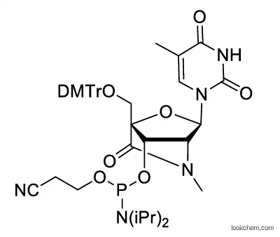 (1R,3R,4R,7S)-1-((bis(4-methoxyphenyl)(phenyl)methoxy)methyl)-5-methyl-3-(5-methyl-2,4-dioxo-3,4-dihydropyrimidin-1(2H)-yl)-6-oxo-2-oxa-5-azabicyclo[2.2.1]heptan-7-yl (2-cyanoethyl) diisopropylphospho