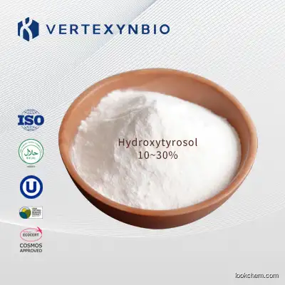 Natural Material Manufacturer Directly Offer ISO9001, HALAL, Kosher, USDA BioPreferred Program and COSMOS Certificated 20%, 99% Hydroxytyrosol 3,4-Dihydrozyphenylethanol by Bio-fermentation