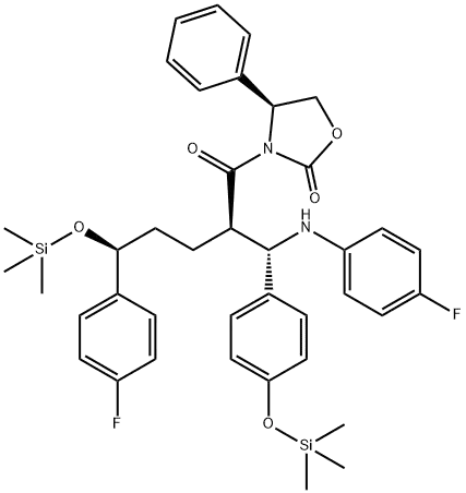 3-[(2R,5S)-5-(4-Fluorophenyl)-2-[(S)-[(4-fluorophenyl(amino)]][4-[trimethylsilyl]-oxy]phenyl]methyl]-1-oxo-5-[(trimethylsily)-oxy]pentyl]-4-phenyl-(4S)-2-oxazolidinone 272778-12-8 C39H46F2N2O5Si2