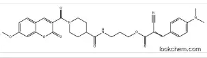 2-Propenoic acid, 2-cyano-3-[4-(dimethylamino)phenyl]-, 3-[[[1-[(7-methoxy-2-oxo-2H-1-benzopyran-3-yl)carbonyl]-4-piperidinyl]carbonyl]amino]propyl ester