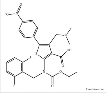 2-((2,6-difluorobenzyl)(ethoxycarbonyl)amino)-4-((dimethylamino)methyl)-5-(4-nitrophenyl)thiophene-3-carboxylic acid