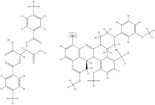 Butanedioic 2,3-bis[(4-methylbenzoyl)oxy]-, (2S,3S)-, compd. with methyl (4S)-8-fluoro-3,4-dihydro-2-[4-(3-methoxyphenyl)-1-piperazinyl]-3-[2-methoxy-5-(trifluoromethyl)phenyl]-4-quinazolineacetate