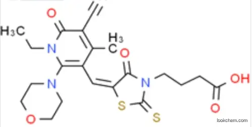 4-{5-[(5-cyano-1-ethyl-4-methyl-2-morpholin-4-yl-6-oxo-1,6-dihydropyridin-3-yl)methylidene]-4-oxo-2-thioxo-1,3-thiazolidin-3-yl}butanoic acid CAS 7063-51-6