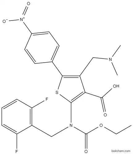2-((2,6-difluorobenzyl)( ethoxycarbonyl)amino) -4-((dimethylamino)me thyl)-5-(4-nitrophenyl)t hiophene-3-carboxylic acid